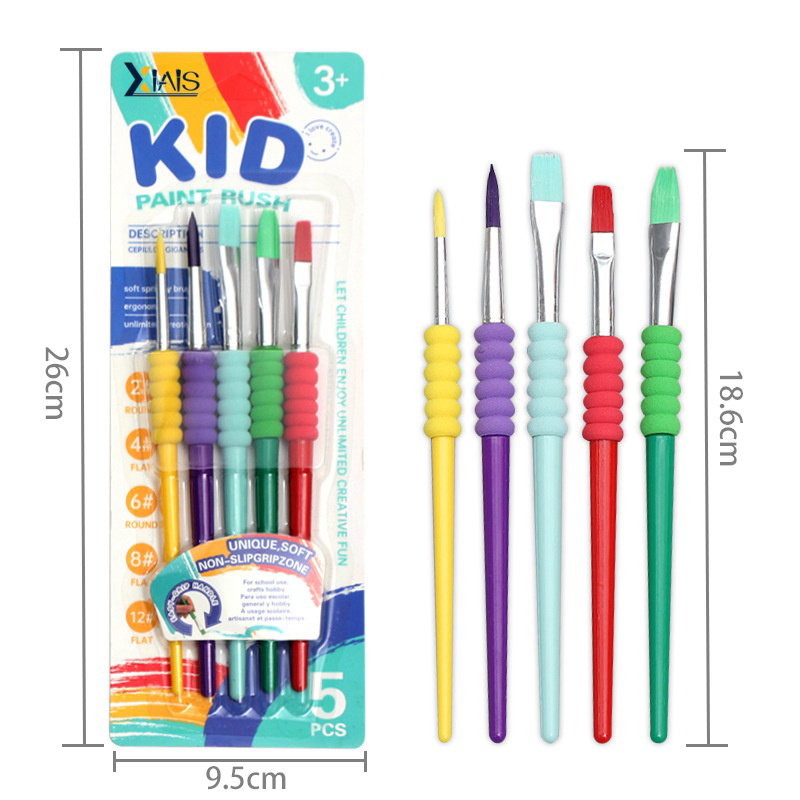 Candy Colored Nylon Paint Brush for Kids DIY Watercolor & Oil Painting Sponge Coil & Plastic Rod for Graffiti