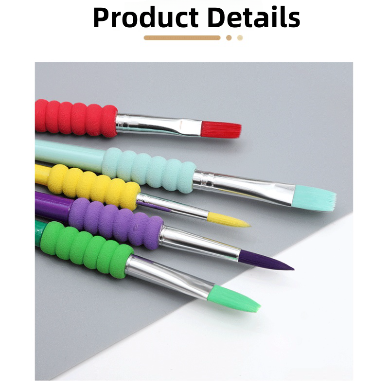 Candy Colored Nylon Paint Brush for Kids DIY Watercolor & Oil Painting Sponge Coil & Plastic Rod for Graffiti
