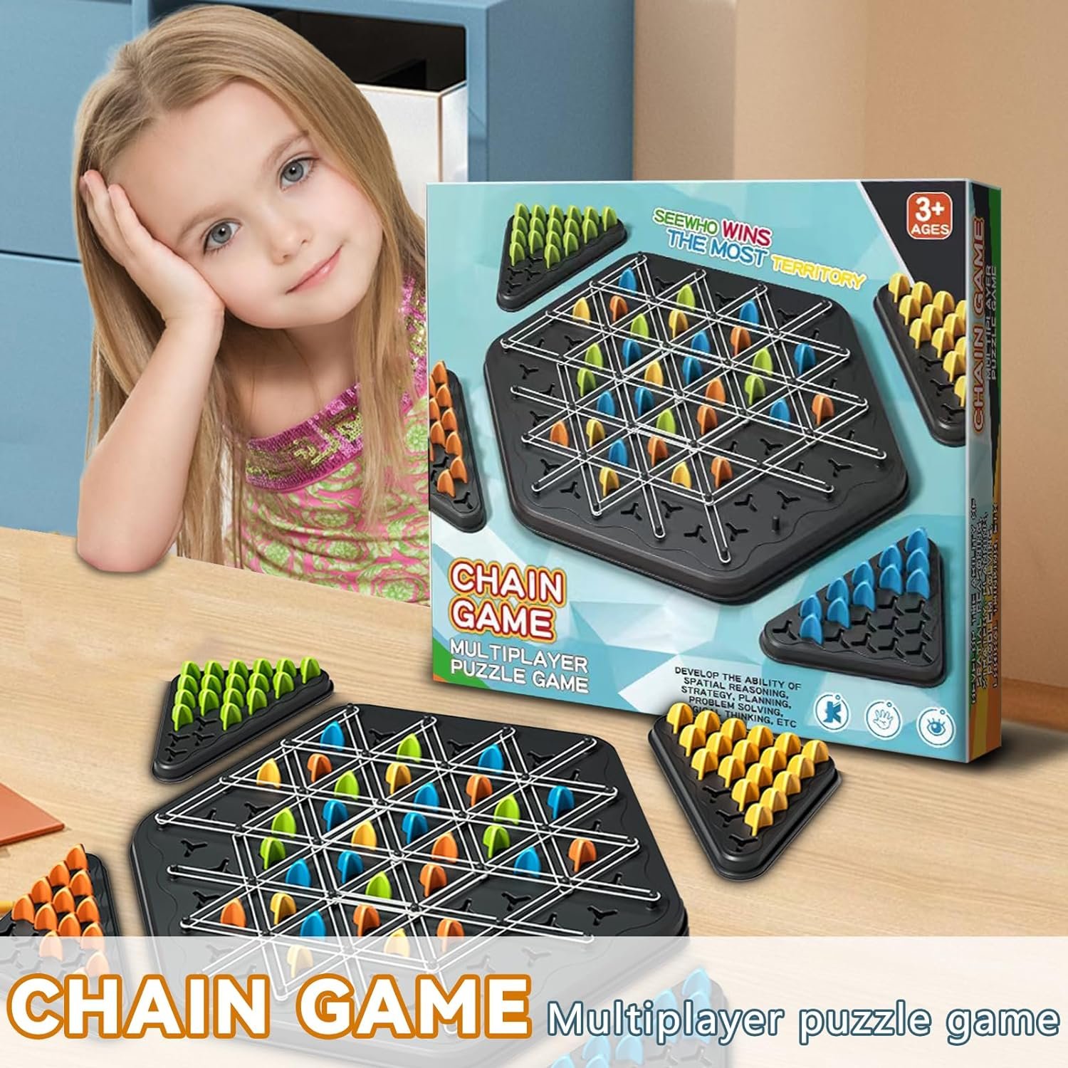 Chain Triangle Chess Game Desktop Board Game Triggle Rubber Band Game Puzzle Interactive for Toddlers