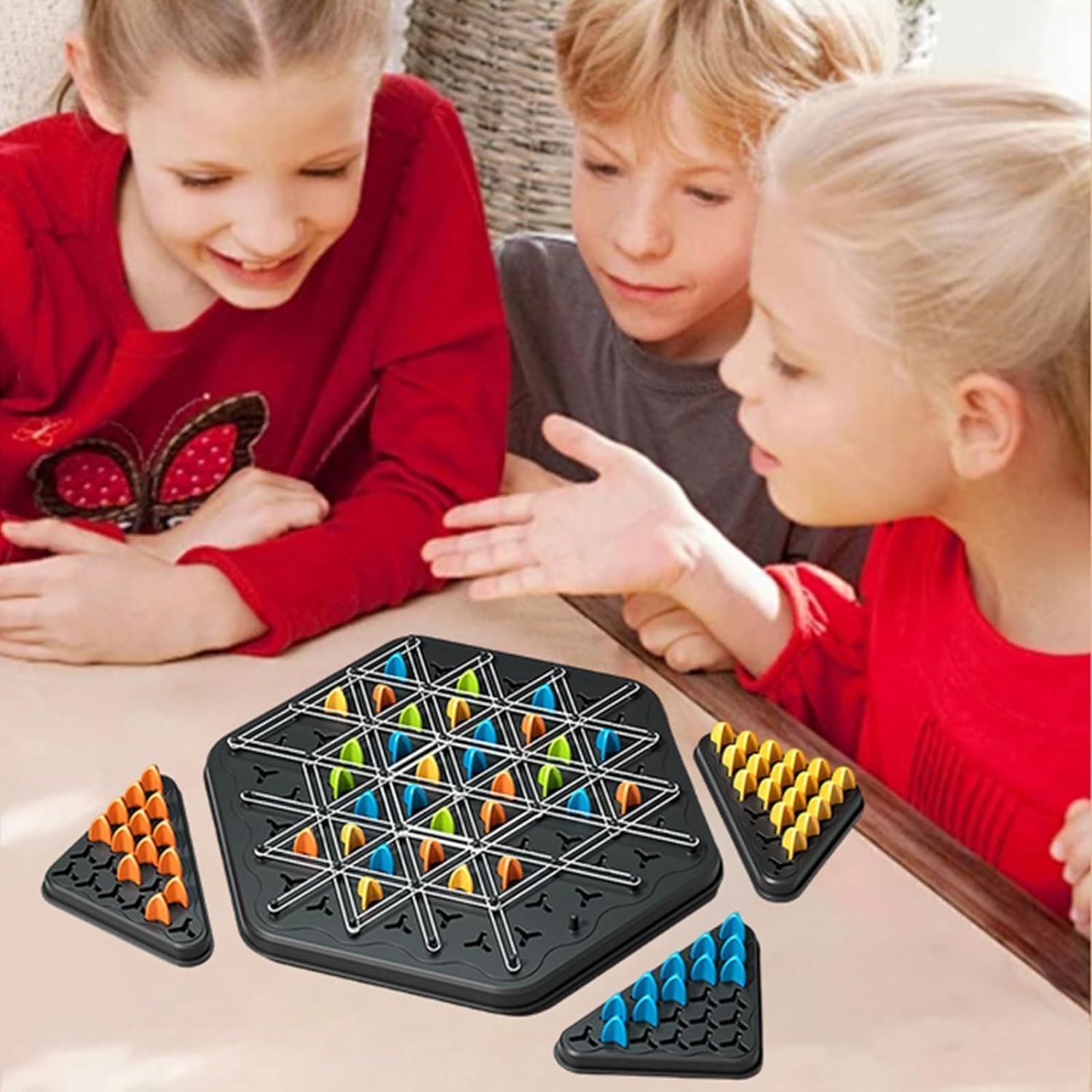 Chain Triangle Chess Game Desktop Board Game Triggle Rubber Band Game Puzzle Interactive for Toddlers