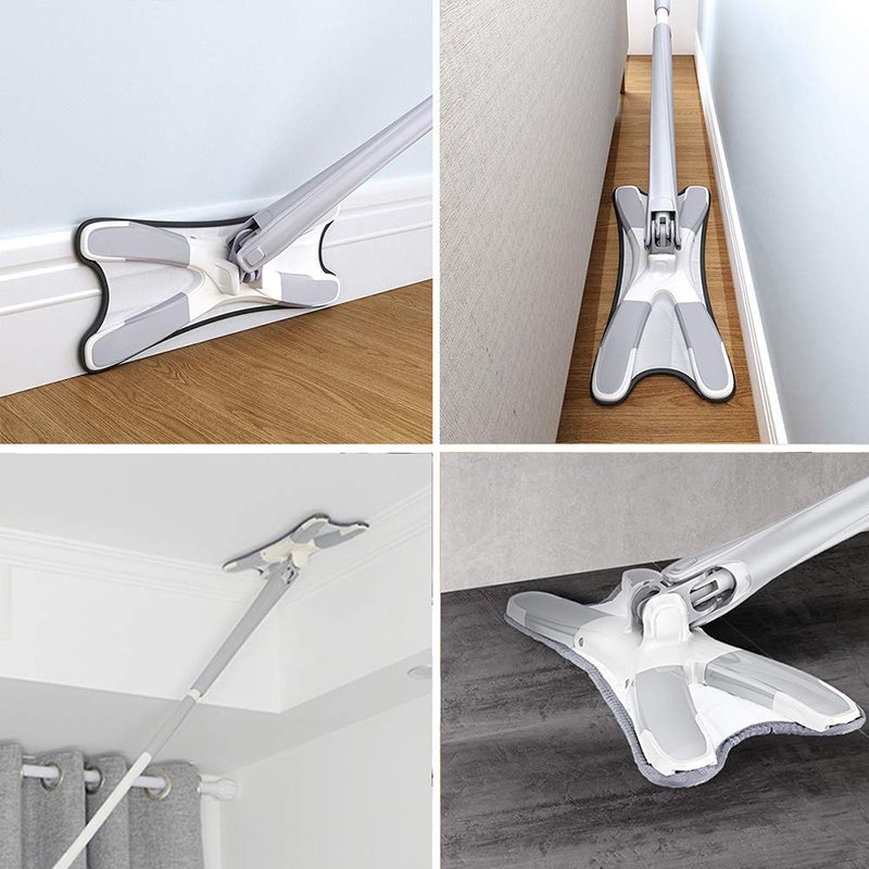 X-type Flat Floor Mop with Replace Cloth Heads 360 Degree Squeeze Hand-free Wash Household Lazy Home Cleaning Tool