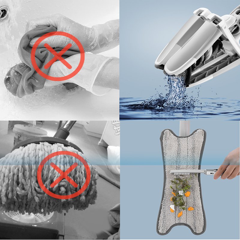 X-type Flat Floor Mop with Replace Cloth Heads 360 Degree Squeeze Hand-free Wash Household Lazy Home Cleaning Tool