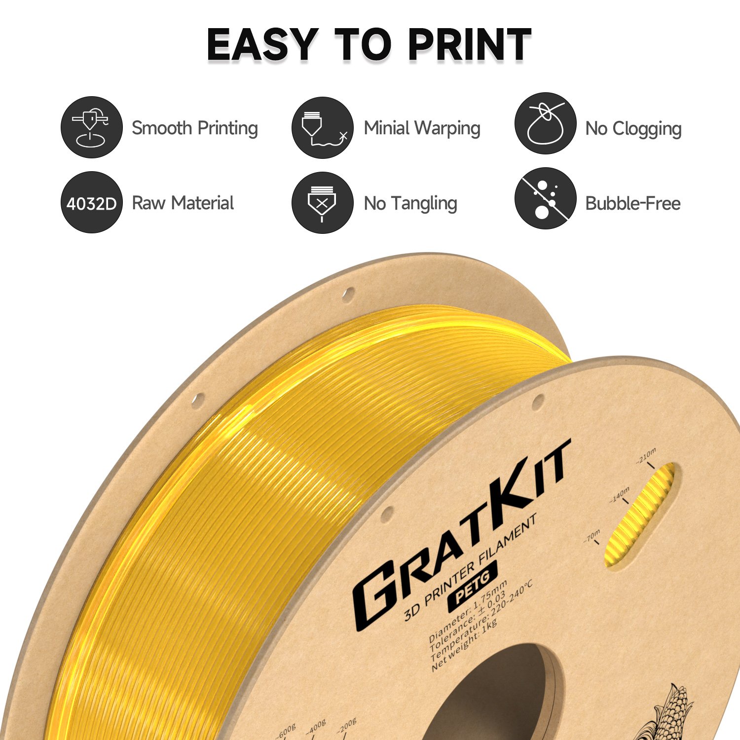 Transparent Yellow PETG Filament petg 1.75mm 1kg For 3d Printing