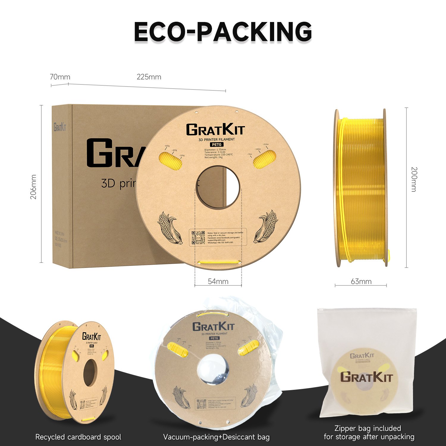 Transparent Yellow PETG Filament petg 1.75mm 1kg For 3d Printing
