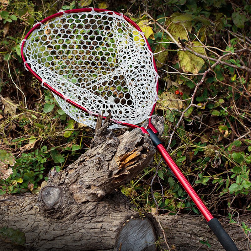 Landing Net Aluminium Alloy Pole And Frame Silicone Net Eva Handle Anti-lost Rope Black Hole Fishing