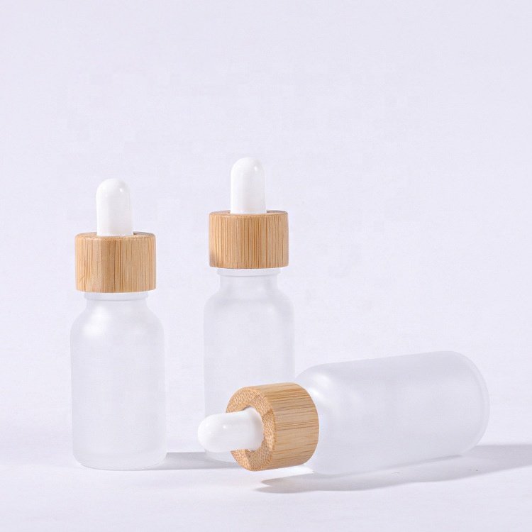 5ml 10ml 15ml 20ml 30ml 50ml 100ml Euro Round Clear Frosted Glass Serum Essential Oil Tincture Dropper Bottle with Bamboo Cap
