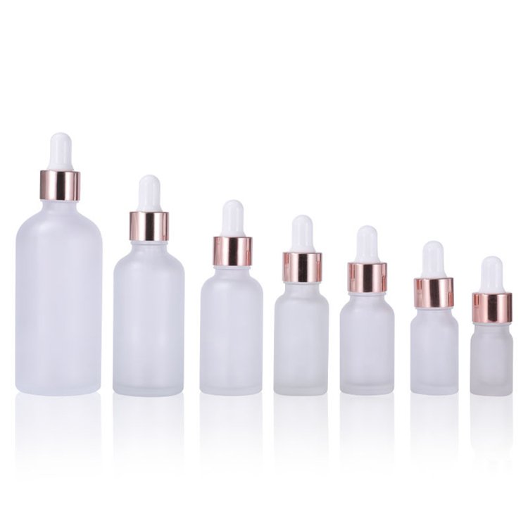 5ml 10ml 15ml 20ml 30ml 50ml 100ml Euro Round Clear Frosted Glass Serum Essential Oil Tincture Dropper Bottle with Bamboo Cap