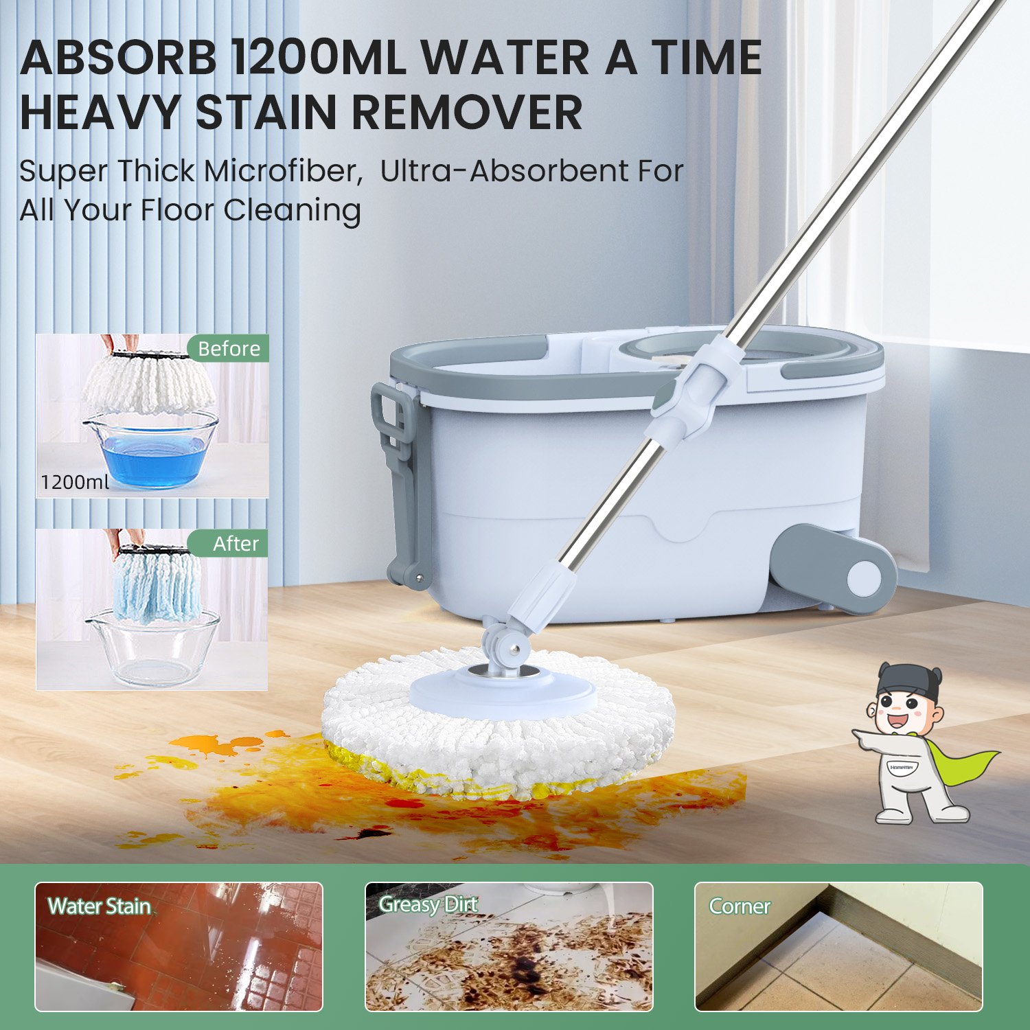 New Design Hand Free Mop Set Spin Magic Mop with Bucket set Microfiber Flat Mop for Home Cleaning big capacity