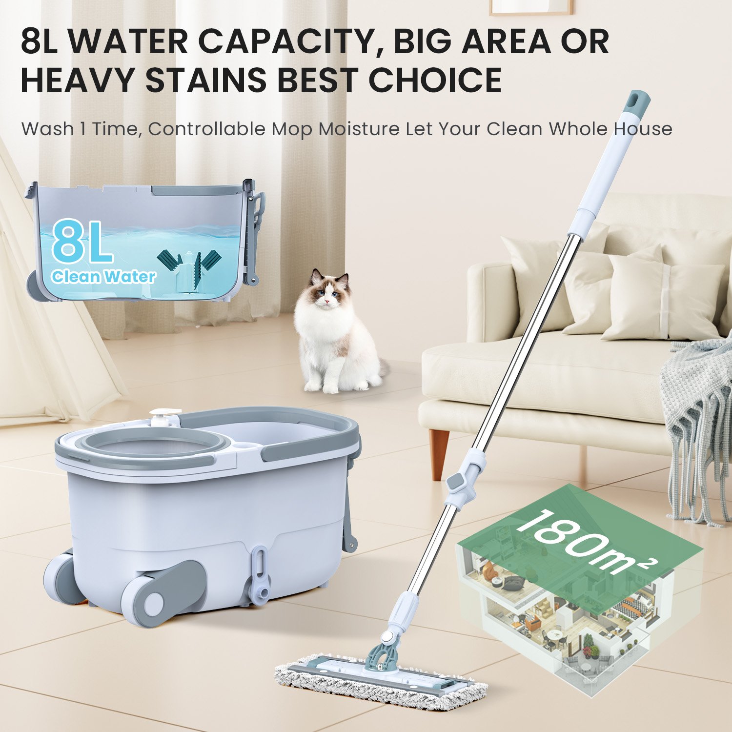 New Design Hand Free Mop Set Spin Magic Mop with Bucket set Microfiber Flat Mop for Home Cleaning big capacity