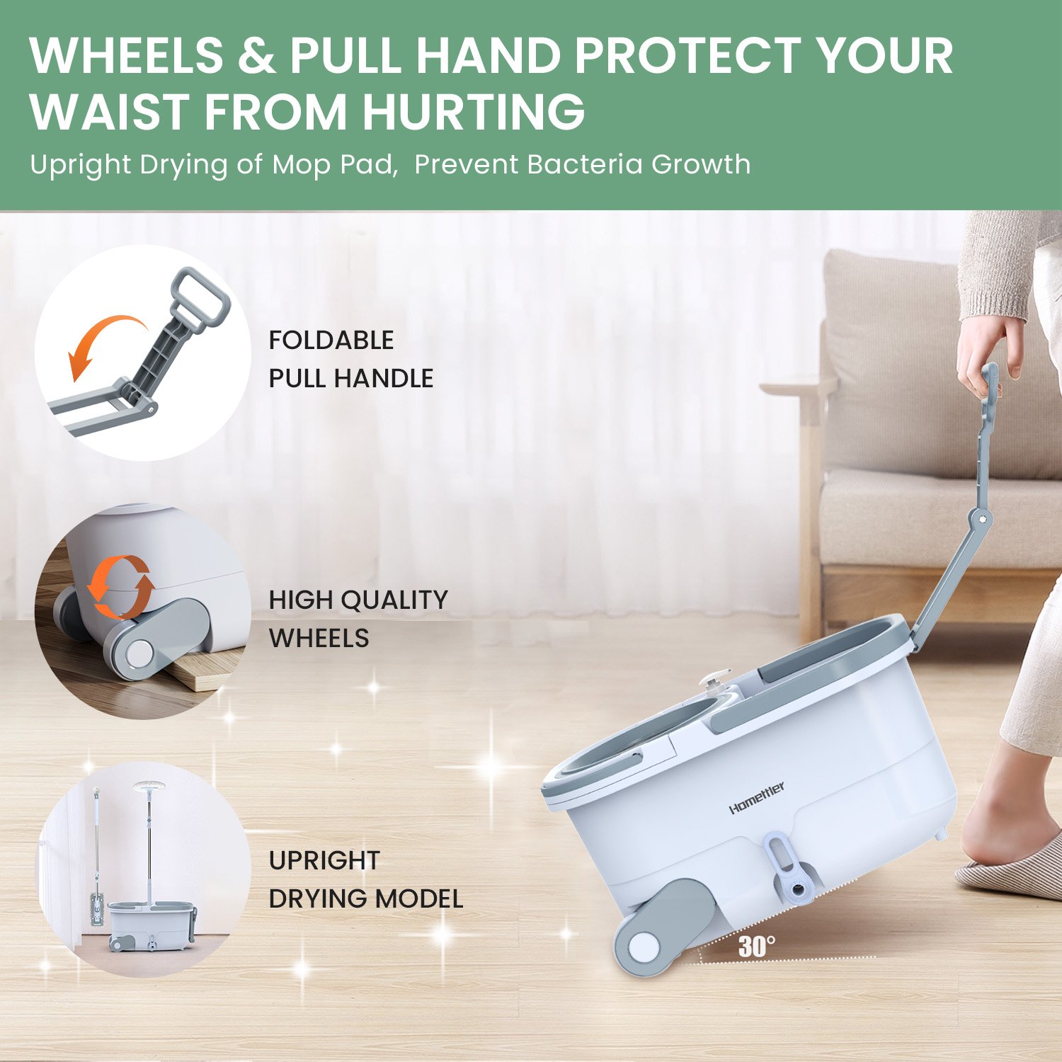 New Design Hand Free Mop Set Spin Magic Mop with Bucket set Microfiber Flat Mop for Home Cleaning big capacity