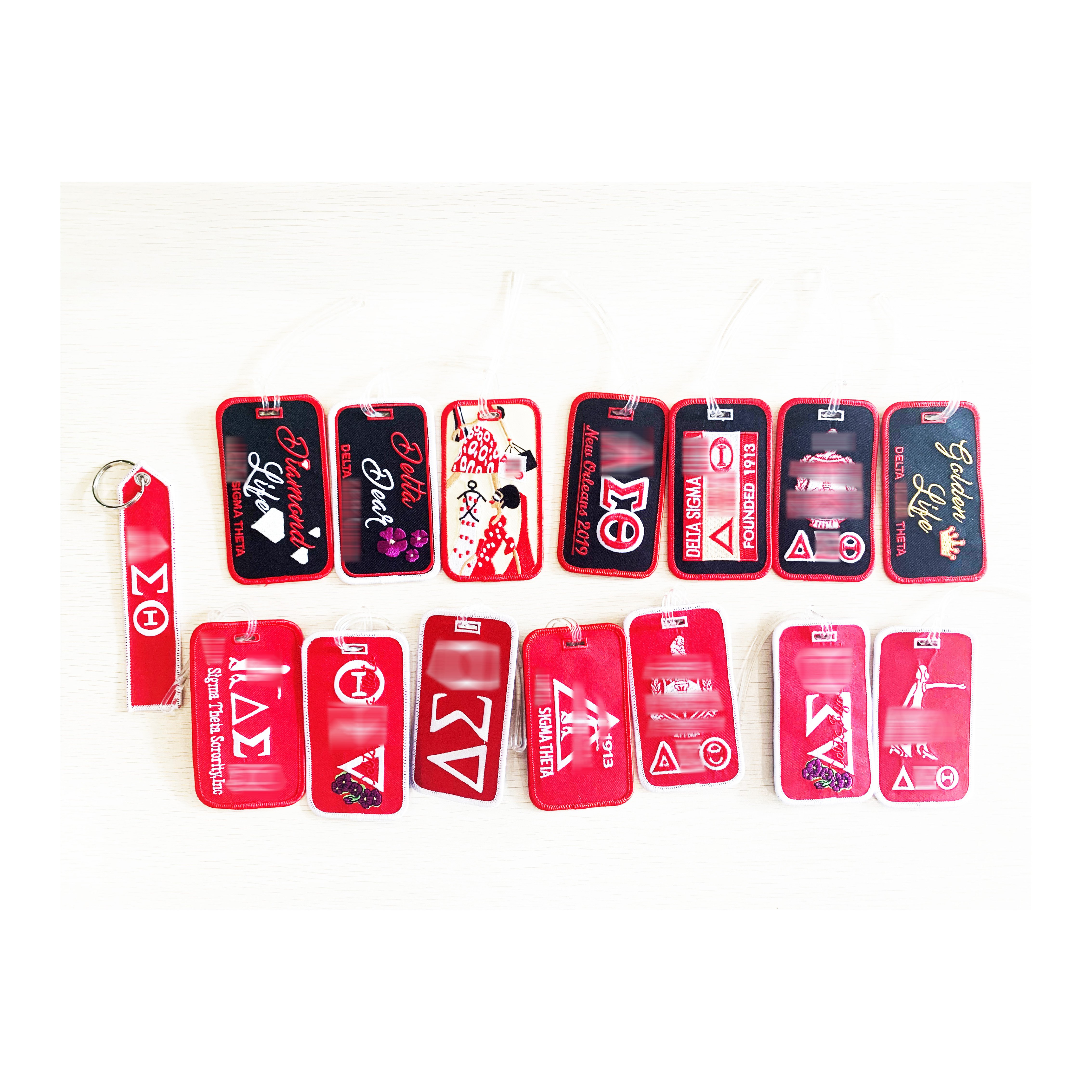 Red Color Embroidery Greek Letter Luggage Tag Sorority Embroidered Airline Cruise Hotel Baggage Tag