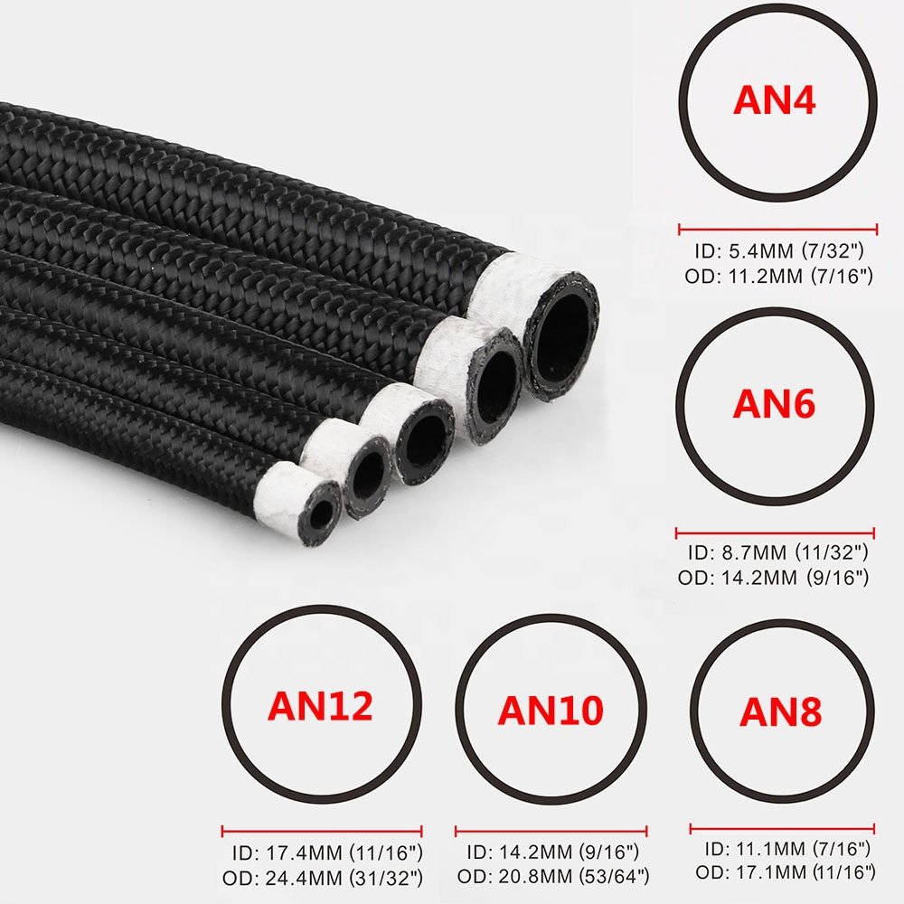 Racing Automotive an4 an6 an8 an10 an12 an16 an20 Nylon Stainless Steel Braided e85 Oil Cooler Fuel Line Rubber Hose