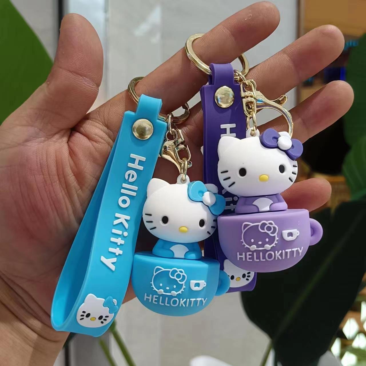 Hot sale 3D PVC Cartoon Cup Kitty Cat Key Ring Kawaii Hello Kitty Keychains Silicone Cute Key Chains for Bags