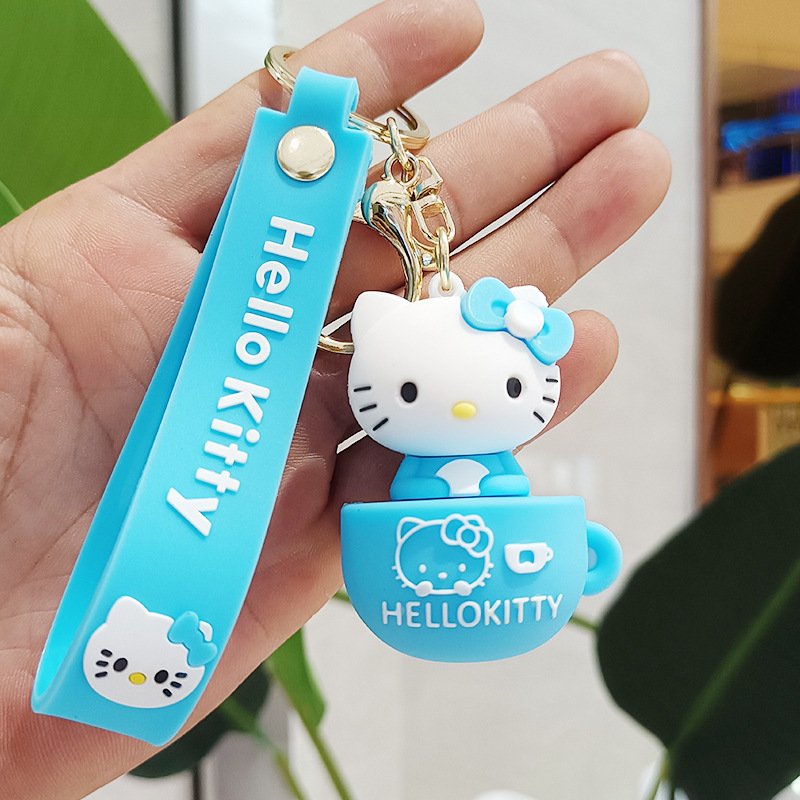 Hot sale 3D PVC Cartoon Cup Kitty Cat Key Ring Kawaii Hello Kitty Keychains Silicone Cute Key Chains for Bags