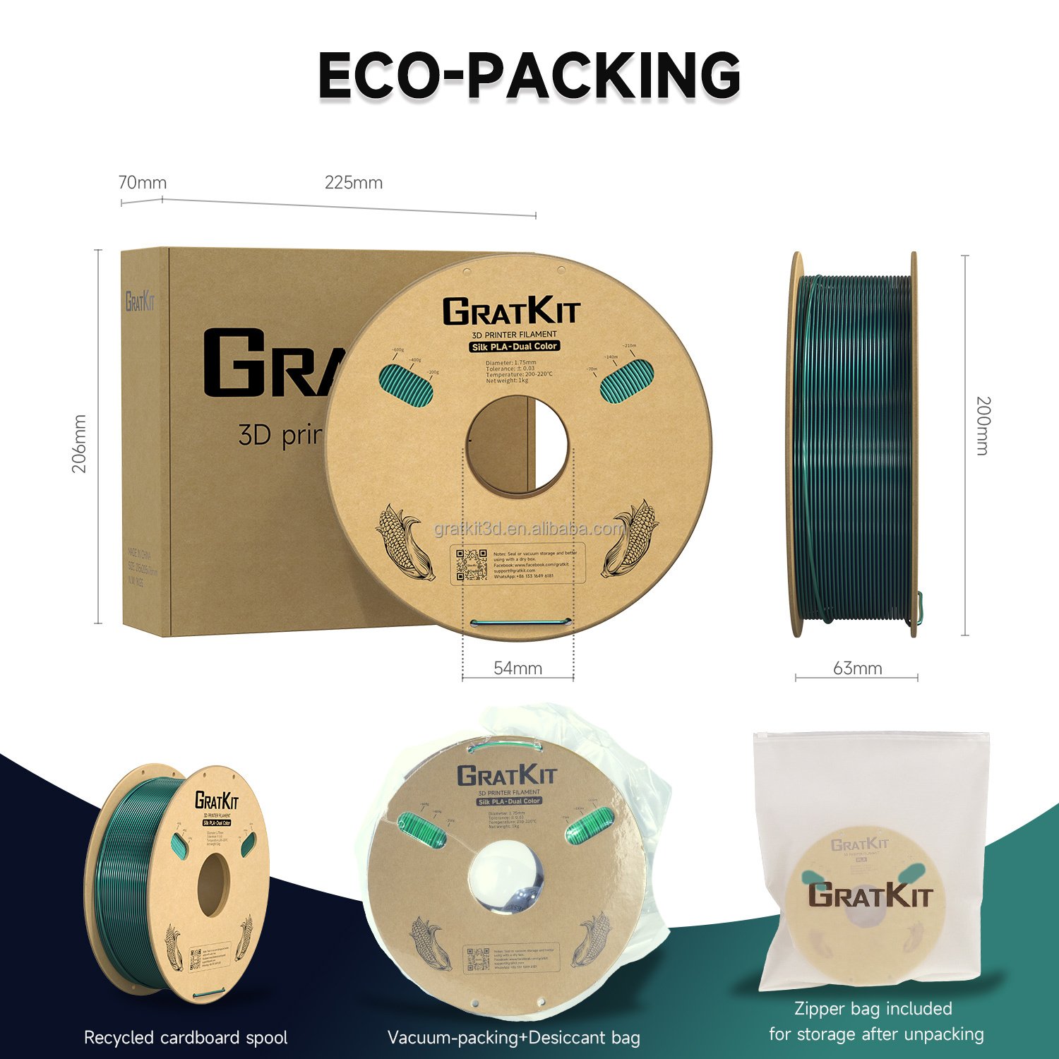 Gratkit Factory-sale Neat Winding Printing No Tangle 3d Printer Silk Pla Filament 1.75mm Plastic Rods FDM Printing