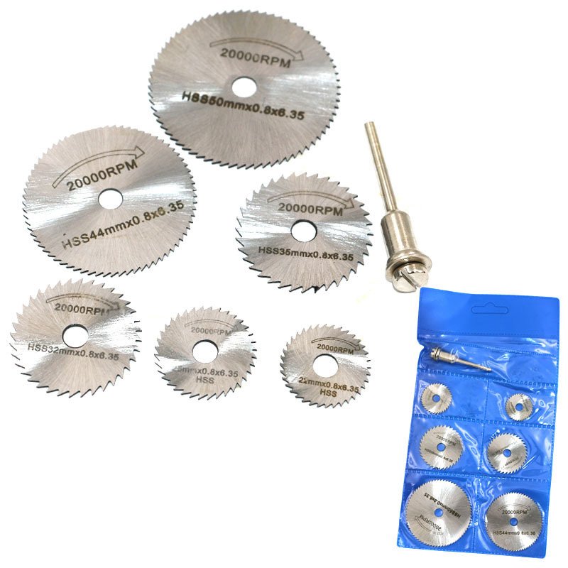 7pcs Set Mini Hss Cutting Disc Rotating Drilling Tool Accessories Hoja De Sierra Wood Plastic And Aluminum Circular Saw Blade