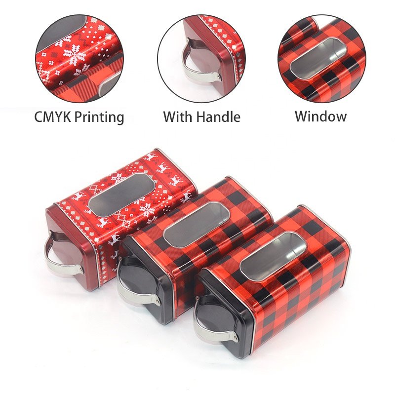 XPD Empty Christmas Tin Canister With Handle Square Aroma Candle Pot Candy Box Metal Packing Box Coffee Bean Tin Cans