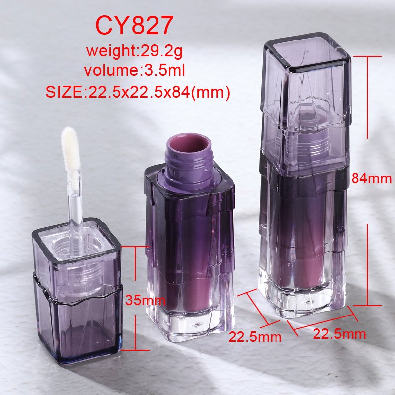CY827 3.5ml Empty Square lip gloss tube gradient purple thickened four layers with clear brush rod