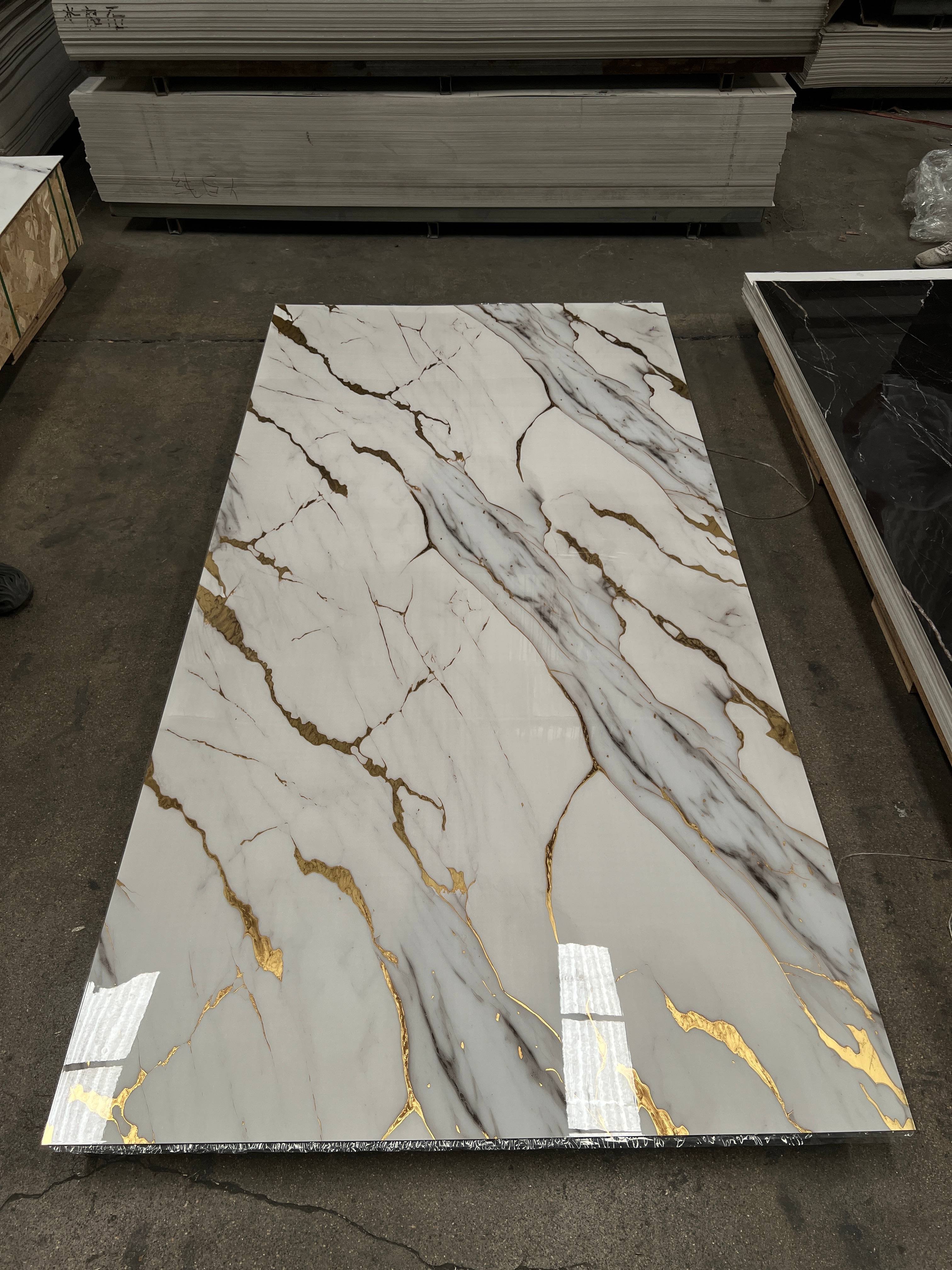 Modern High Glossy PVC Wall Panels Marble Look Eco-Friendly Soundproof Geometric Waterproof Hotel Living Room Use