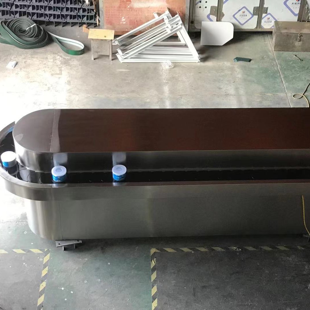 Revolving table for exhibition to display cosmetic products container unloading belt conveyor Transport Belt Conveyor