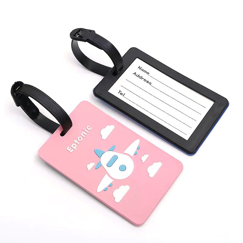 Custom Design Personalized 2D Embossed Logo Soft PVC Silicone Travel Rubber Luggage Tag Cartoon Print Tag