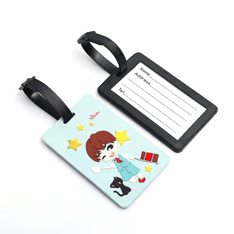 Custom Design Personalized 2D Embossed Logo Soft PVC Silicone Travel Rubber Luggage Tag Cartoon Print Tag
