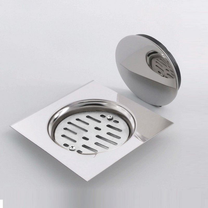 Bathroom Accessories 15 * 15 Stainless Steel Rubber Enclosure Floor Drain Bright Bathroom Balcony Drainage Floor Drain
