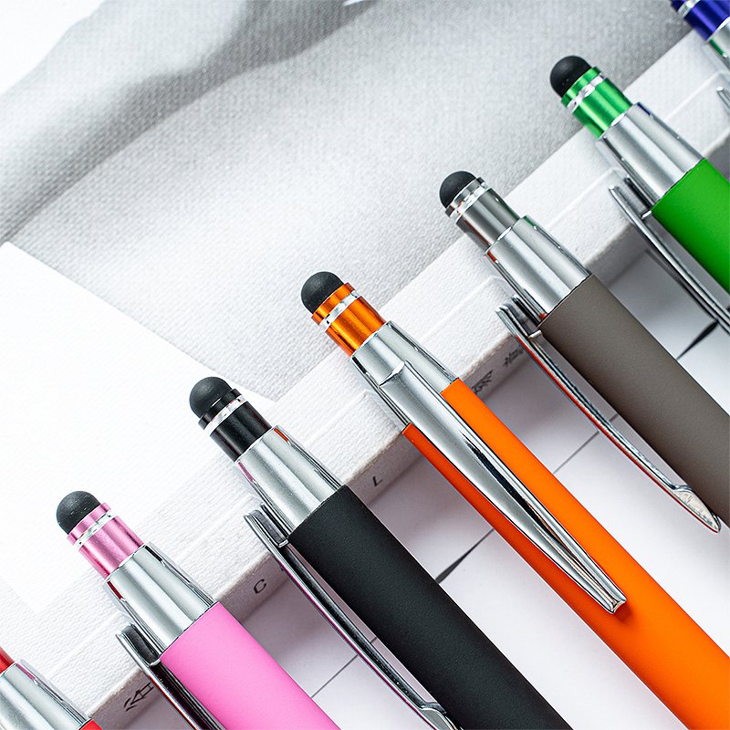 New press rubber plastic spray ballpoint pen for mobile phone touch screen handwriting pen printing logo aluminum rod pen