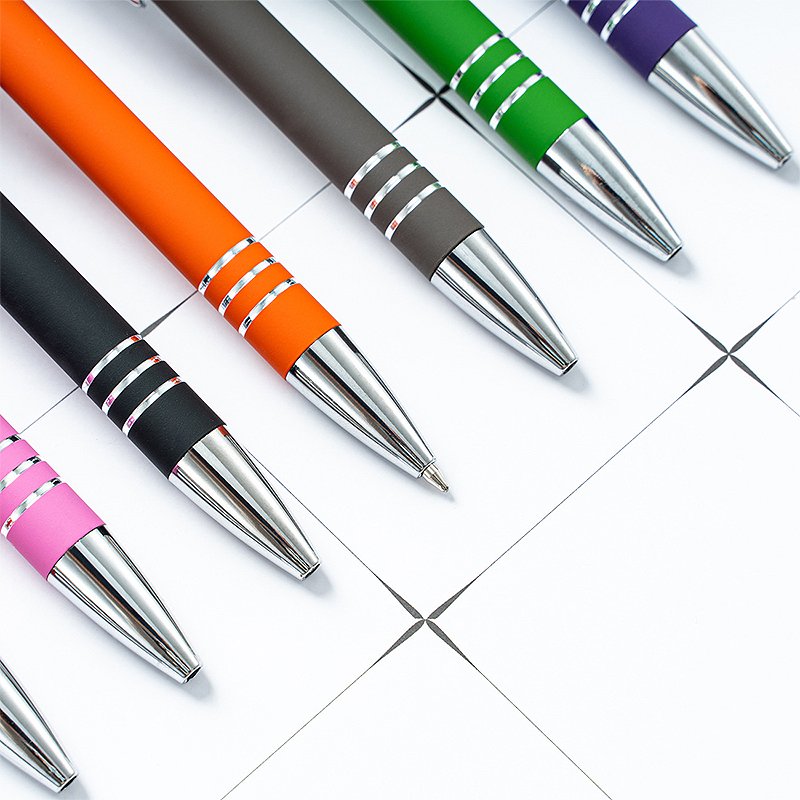 New press rubber plastic spray ballpoint pen for mobile phone touch screen handwriting pen printing logo aluminum rod pen