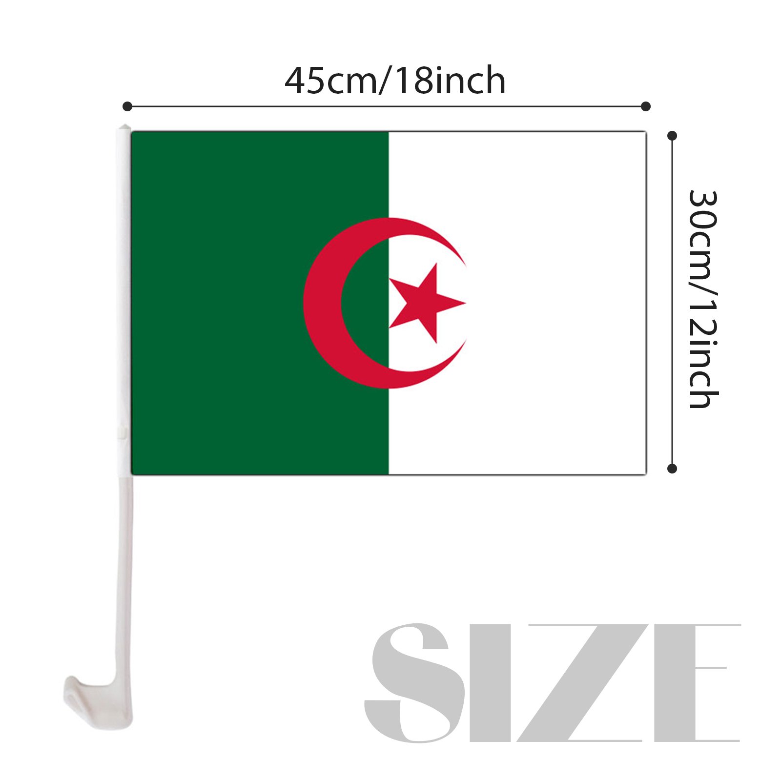 Custom-sized Promotional Algeria Car Flag 12 x 18 Personalized Polyester Car Window Flag with Plastic Rod