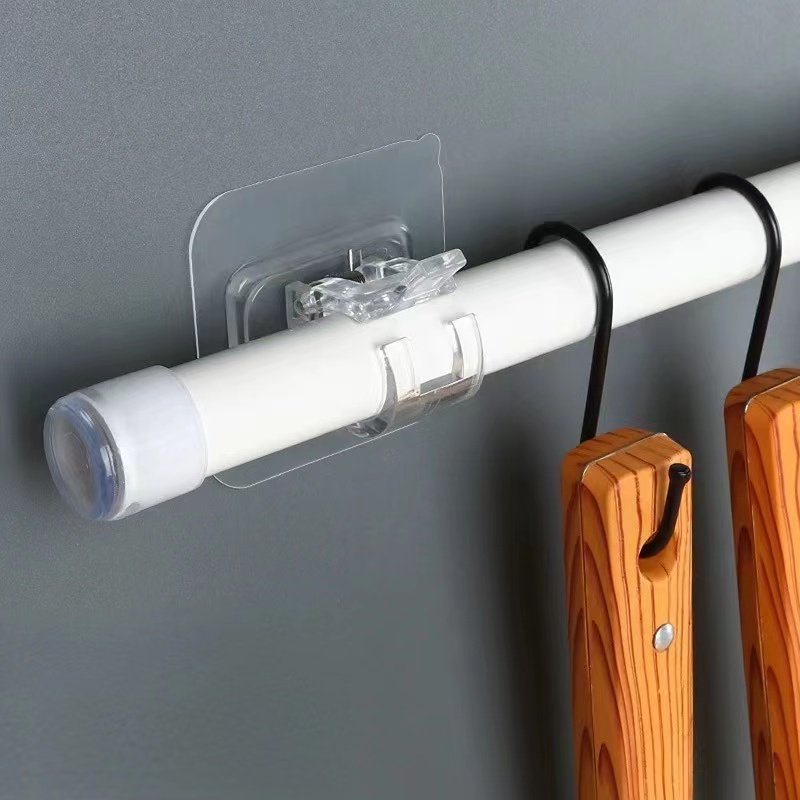 Curtain Rod Bracket Hook Seamless Adjustable Transparent Wall Bracket Self-Adhesive Rod Hanger Household Bearing Curtain Hook