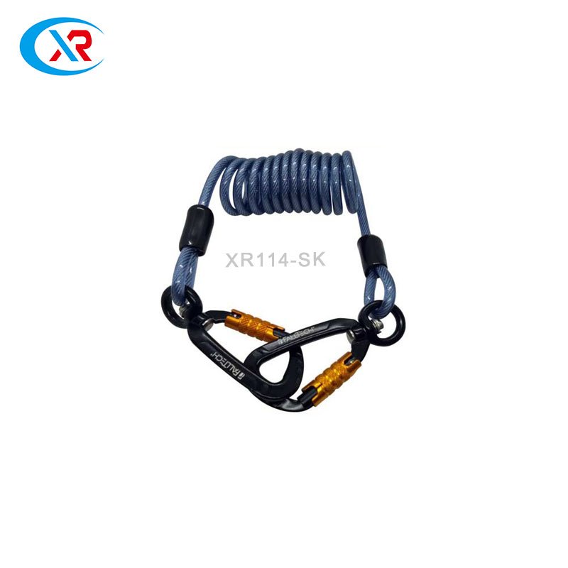 Manufacturer Elastic Coiled Spiral PVC Coated Black Tool Lanyard spring coil wire rope safety cable for fishing rod