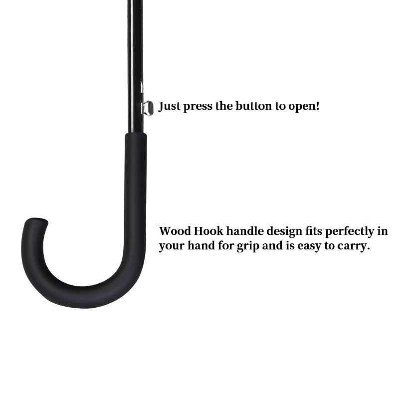 23 inch high quality auto open plastic J hook curved handle straight rain umbrella