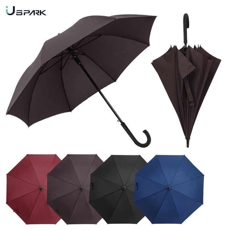 23 inch high quality auto open plastic J hook curved handle straight rain umbrella