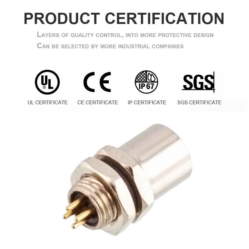 M5 PCB Contacts 3 4 Poles Vertical Front Panel Mount Connector Male Female Bulkhead Automated Doors Compact M5 Socket IP67 Rated