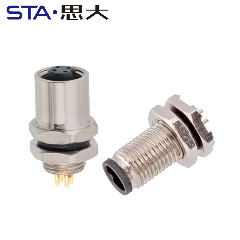 M5 PCB Contacts 3 4 Poles Vertical Front Panel Mount Connector Male Female Bulkhead Automated Doors Compact M5 Socket IP67 Rated