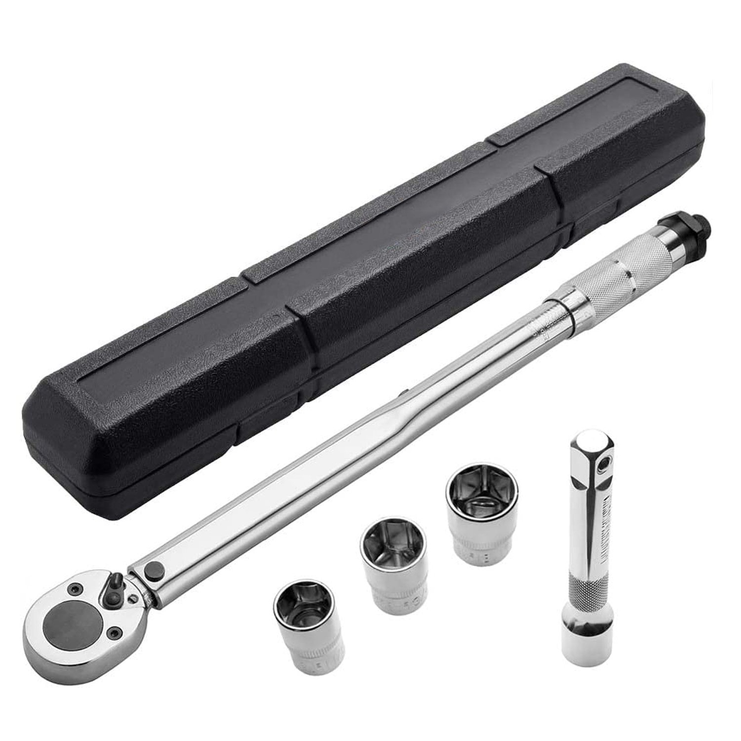 YUHANG 1/2-inch Drive Click Torque Wrench, 10~150 ft./lb., 13.6 ~ 203.5 N/m 17+19+21 nuzzles+ extension rod )