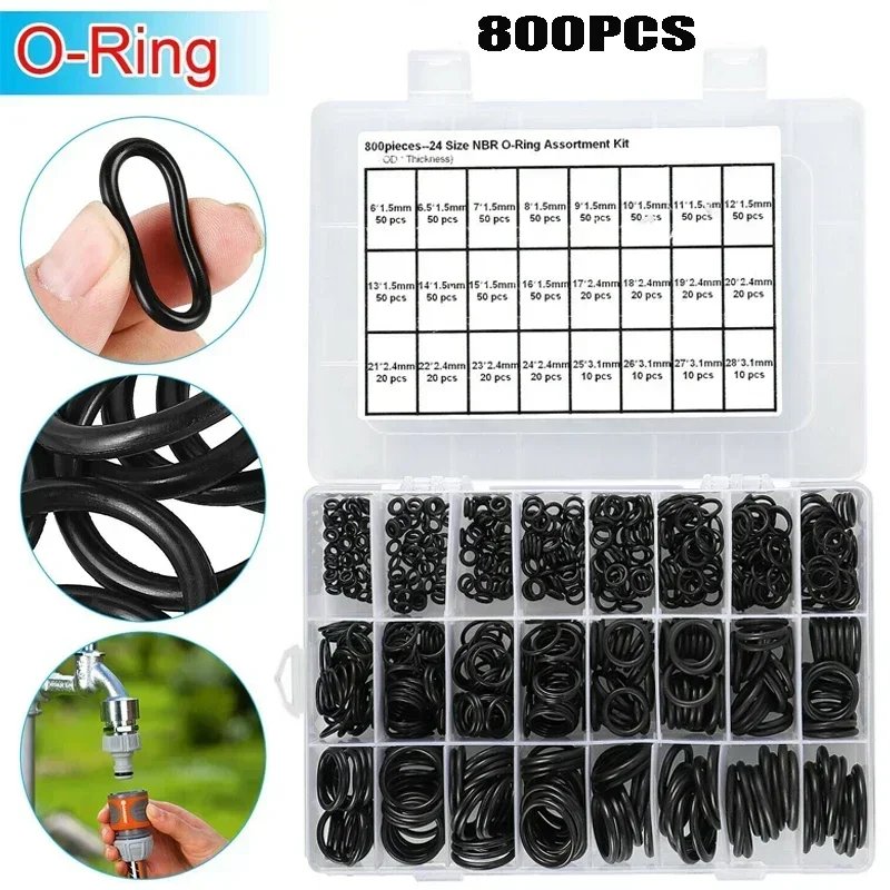 800pcs Rubber O Ring Assortment Kits Sealing Gasket Washer Made of Nitrile Rubber NBR for Automotive Repair, Plumbing