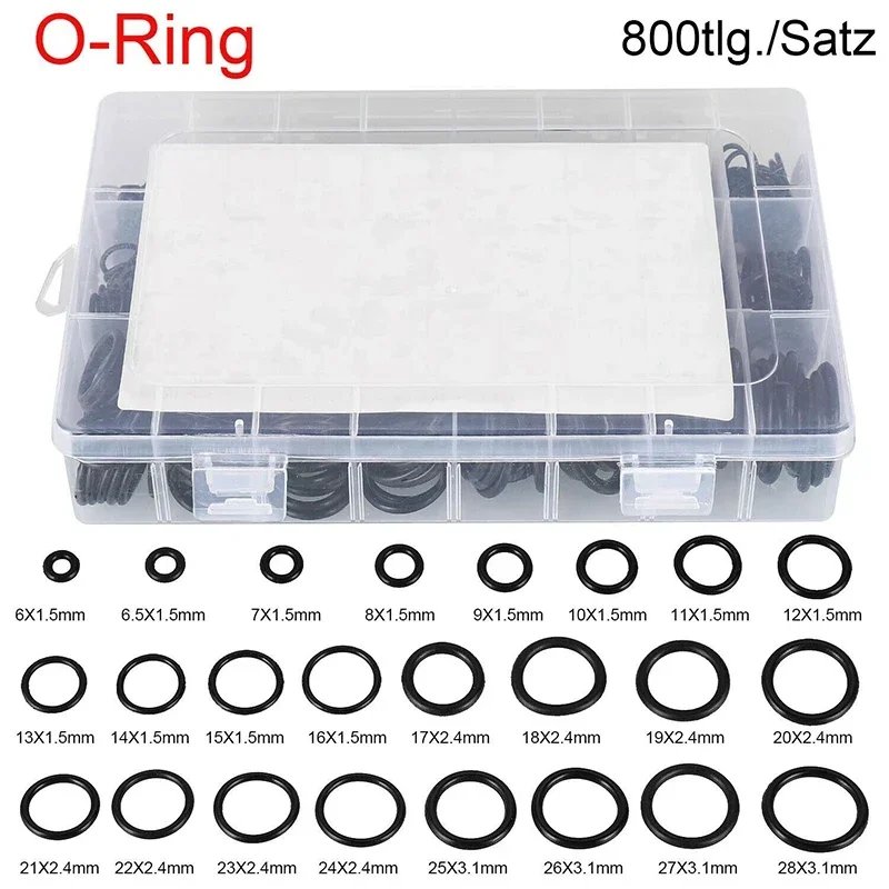 800pcs Rubber O Ring Assortment Kits Sealing Gasket Washer Made of Nitrile Rubber NBR for Automotive Repair, Plumbing