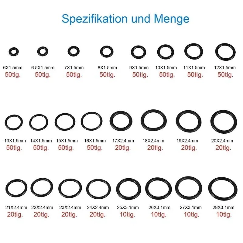 800pcs Rubber O Ring Assortment Kits Sealing Gasket Washer Made of Nitrile Rubber NBR for Automotive Repair, Plumbing