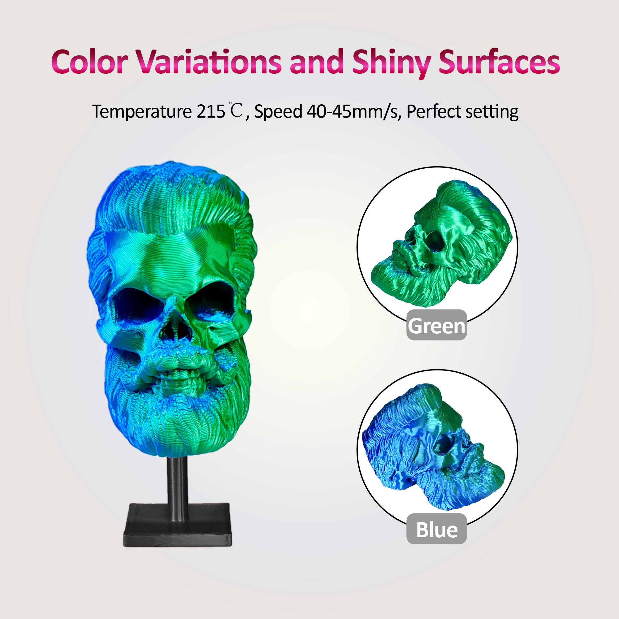 Hello3D Dual Color Silky PLA 1.75mm Blue+Green 1kg Silk-like Bicolor Magic color change PLA 3D printer filament