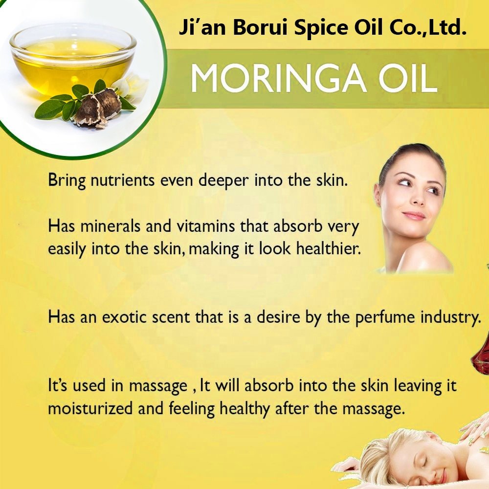 Manufacturer Pure and Natural organic Moringa Oil Price Therapeutic Grade Skin Care Moringa Oleifera Seed Oil