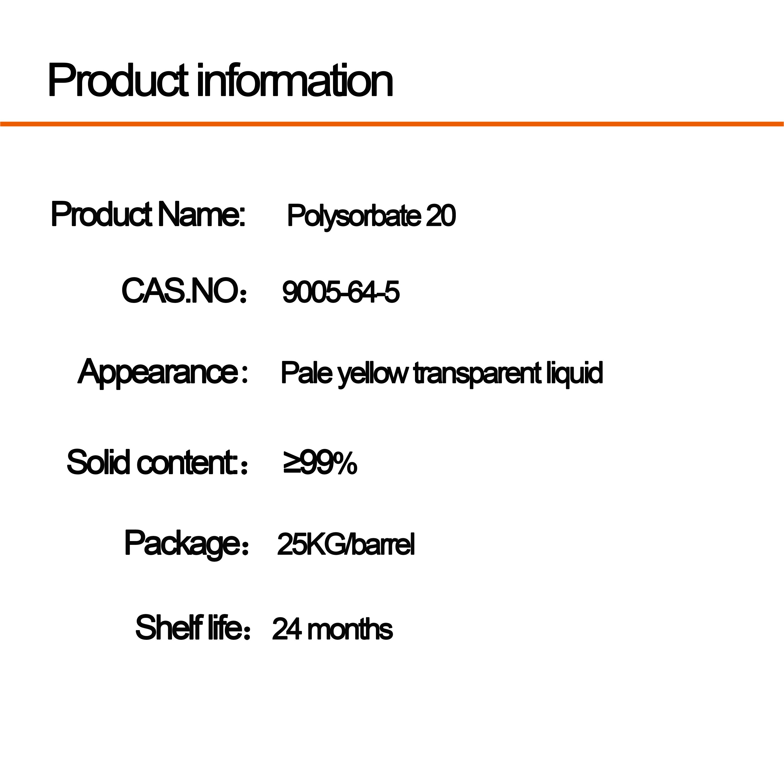 Polysorbate 20 CAS 9005-64-5 Tween 20 PEG-20 sorbitan laurate Daily chemicals Cosmetic Raw Materials Factory price