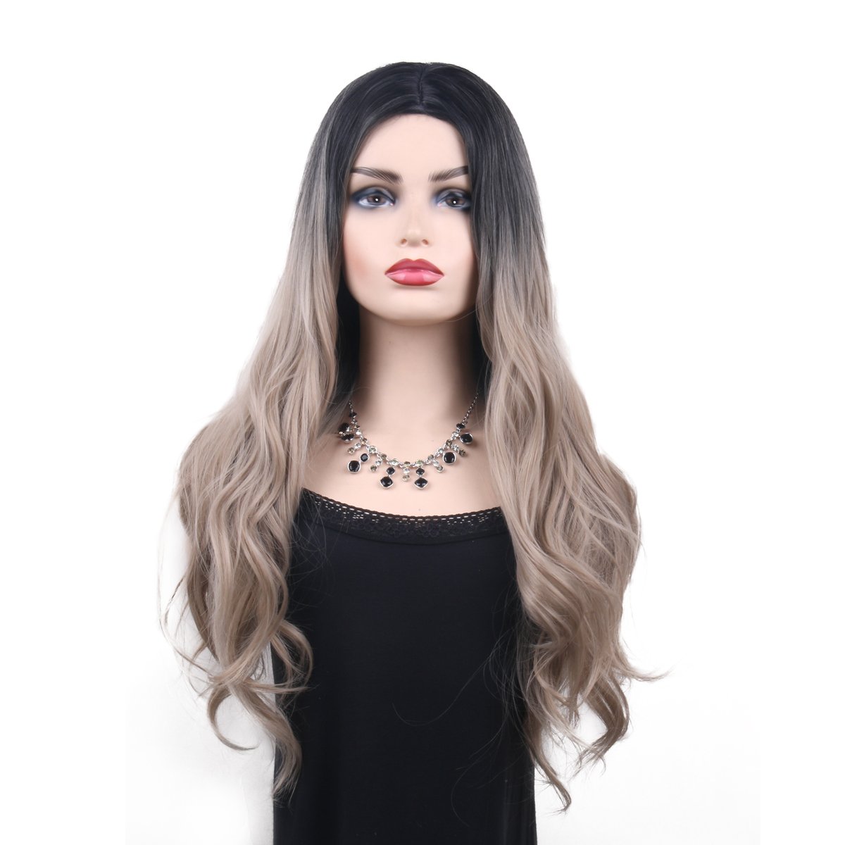 Long Curly Hair Synthetic Brown Highlight Wig with Synthetic Fiber Hair Daily Party Use for Woman Kinky Straight None Lace Wigs