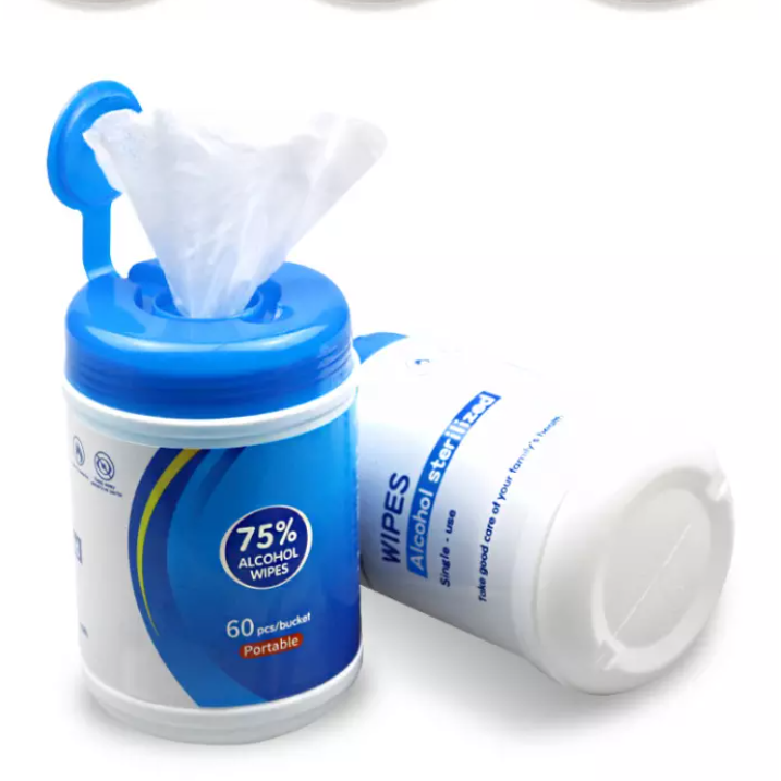 Lids and Canisters Wipes Hand Disinfecting Bucket Wet Wipes 75% Alcohol Plastic Customized 80pcs Adults Household Non-woven