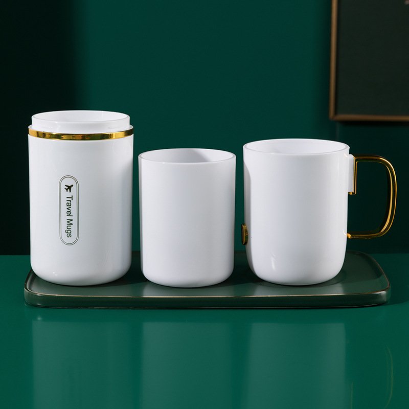 New household gold-plated mouthwash cup set for couples, convenient travel toothbrush box, toothpaste storage