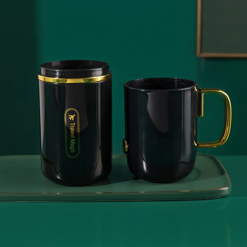 New household gold-plated mouthwash cup set for couples, convenient travel toothbrush box, toothpaste storage