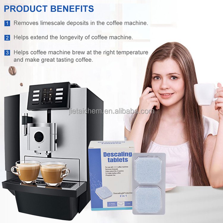 Eco friendly remove limescale deposits cleaner coffee machine descaling tablets
