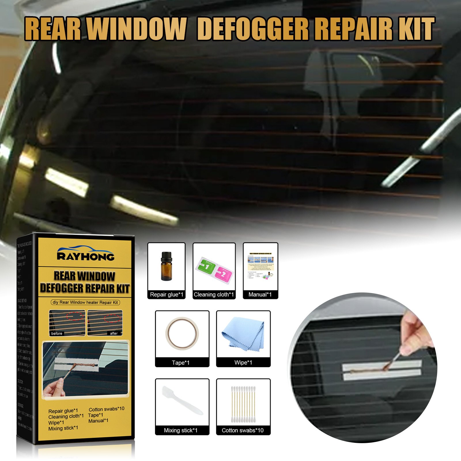 Rayhong OEM&ODM Windshield Repair Kit Car Window Anti-fog Car Glass Repair Kit Soft Car Window Repair Kit