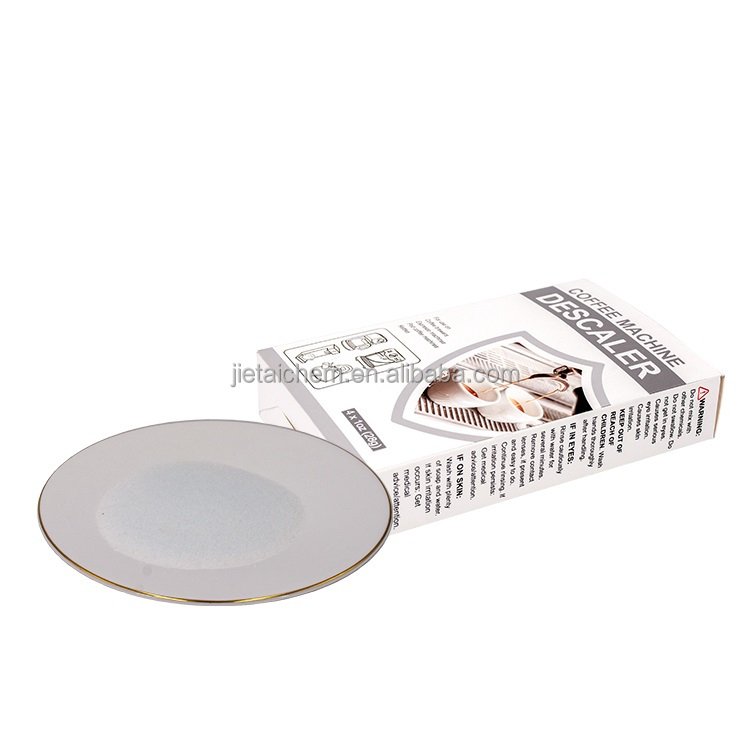 Descaling powder solution removes limescale buildup for espresso machines, kettles